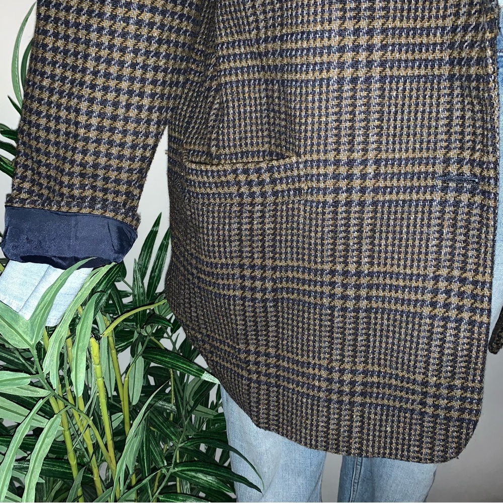 v i n t a g e :: Plaid Houndstooth Wool Leather Collar Blazer - Picture 12 of 13